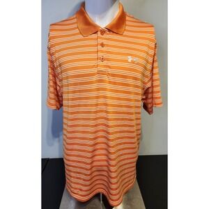 Under Armour Mens Size‎ Medium Heatgear Polo Shirt Orange White Striped
